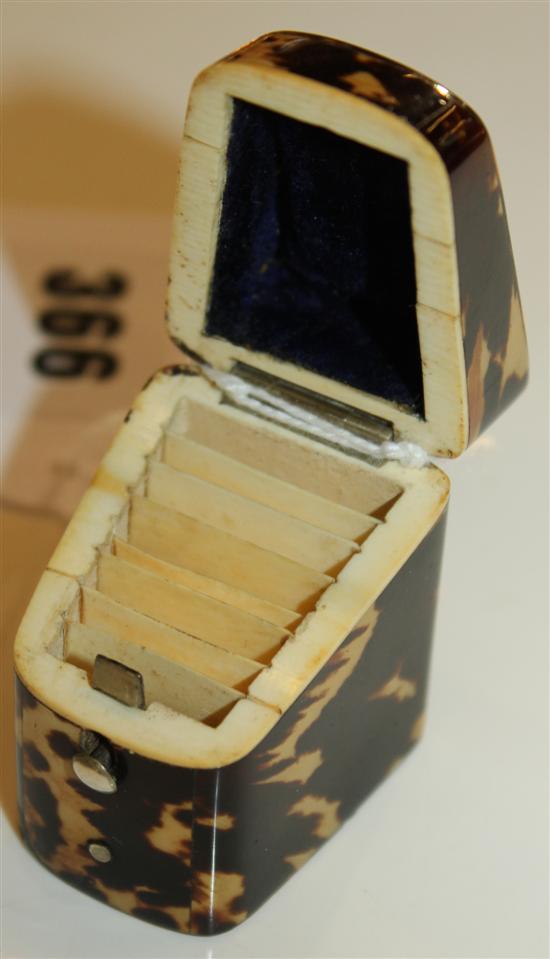 Tortoiseshell & ivory needle case in the form of a knife box